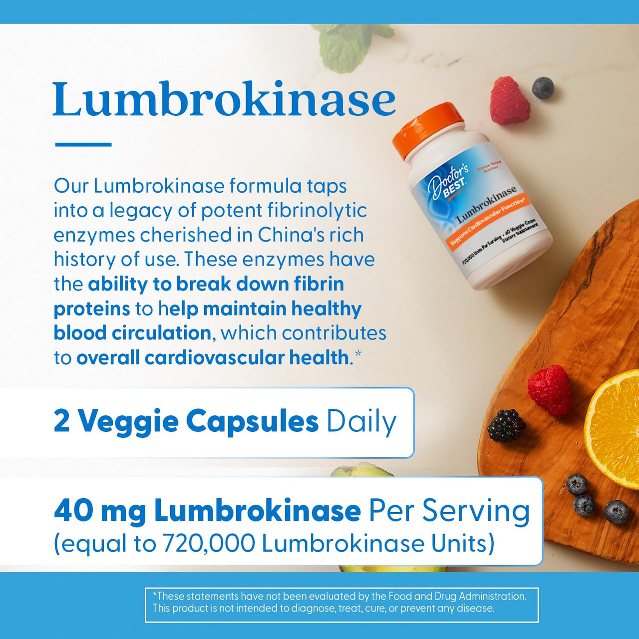 Doctor's Best Lumbrokinase Supplement for Men & Women - Lumbrokinase Capsules 40 mg Per Serving, Supports Heart Health & Circulation, Fibrin Dissolving Enzymes, 720,000 Units Per Serving - 60 Veg Caps