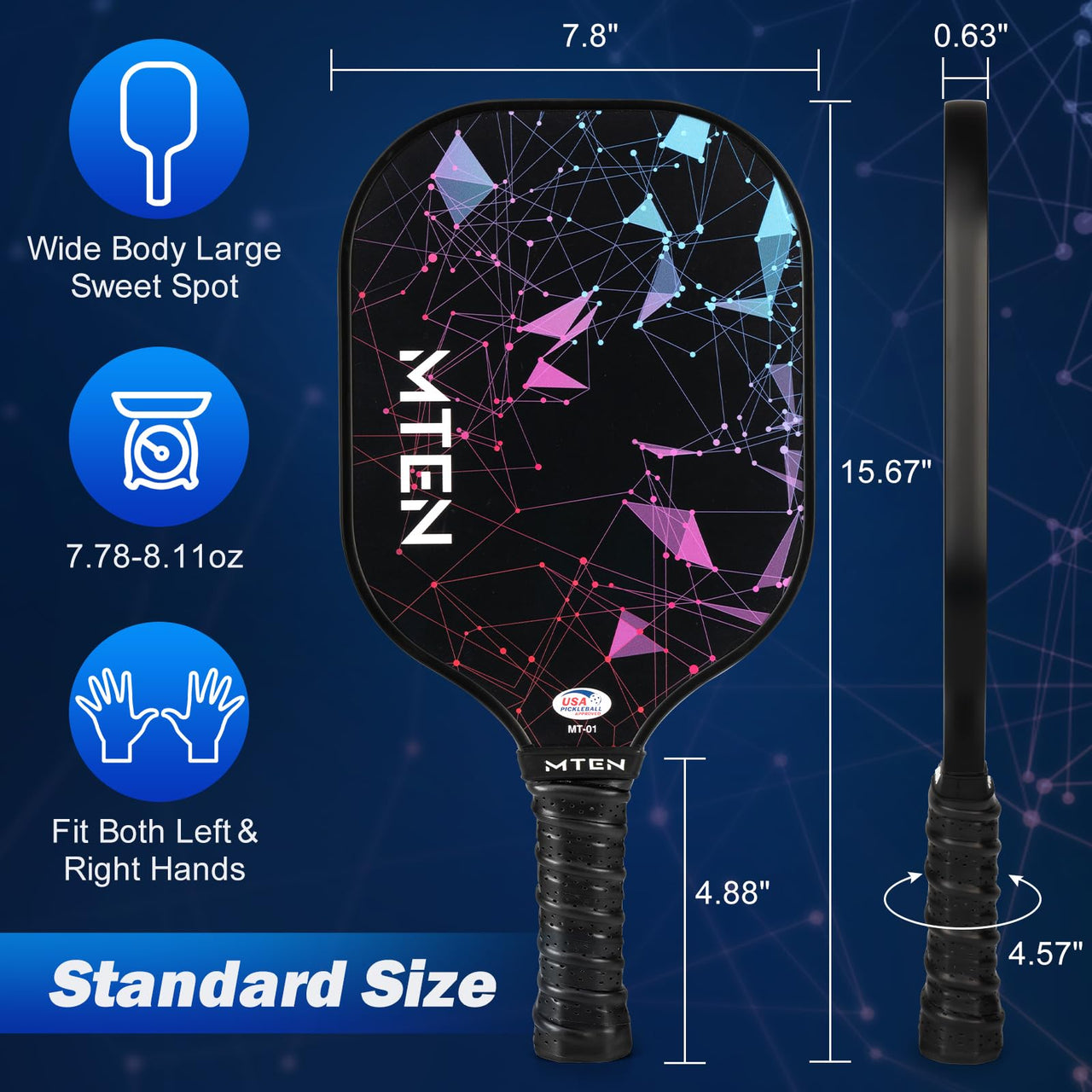 MTEN Pickleball Paddles Set of 2, USAPA Approved Fiberglass Surface Pickleball Set with 2 Pickleball Rackets,4 Pickleball Balls,1 Portable Carry Bag, Pickle Racket Set for Men Women