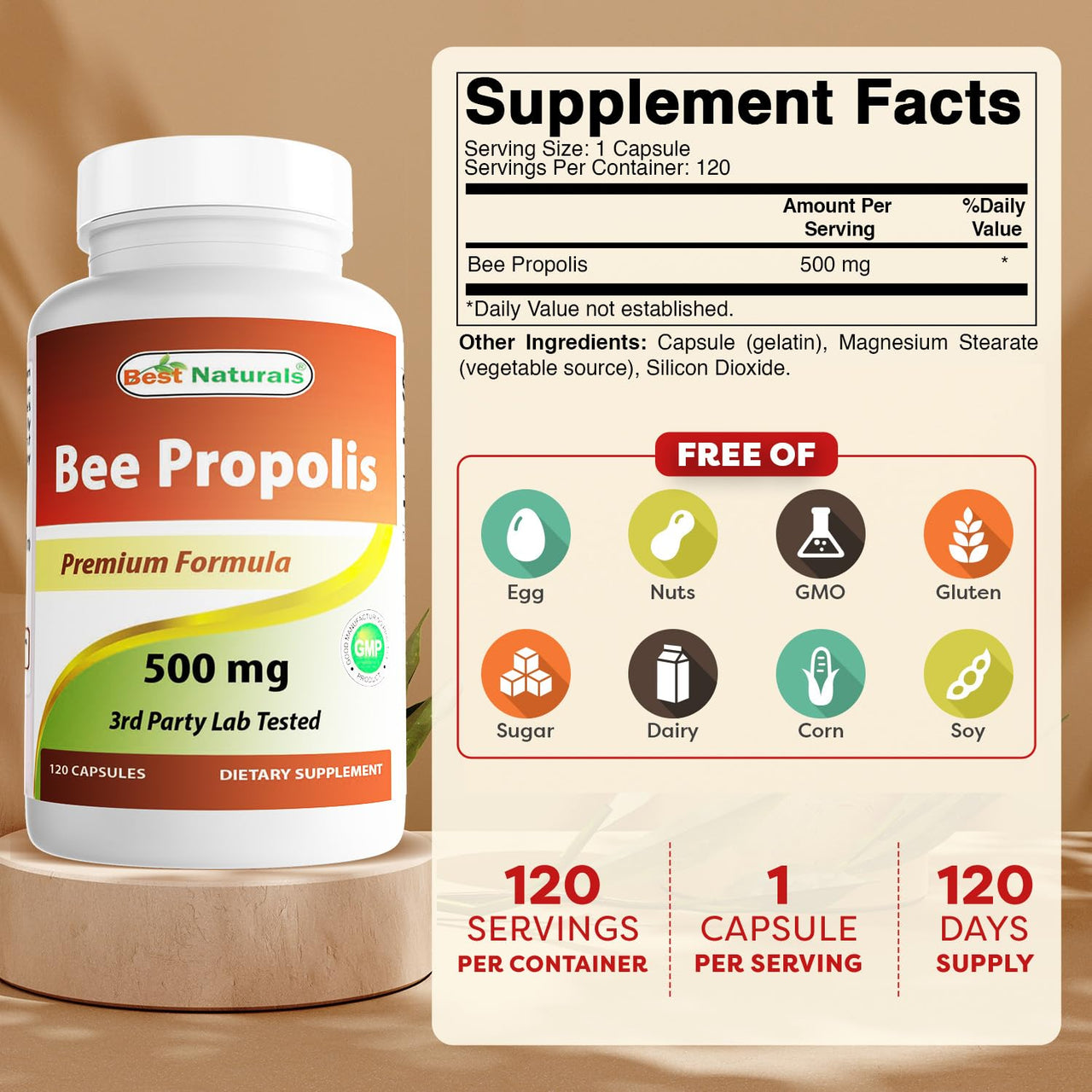 Best Naturals Bee Propolis 500 mg 120 Capsules