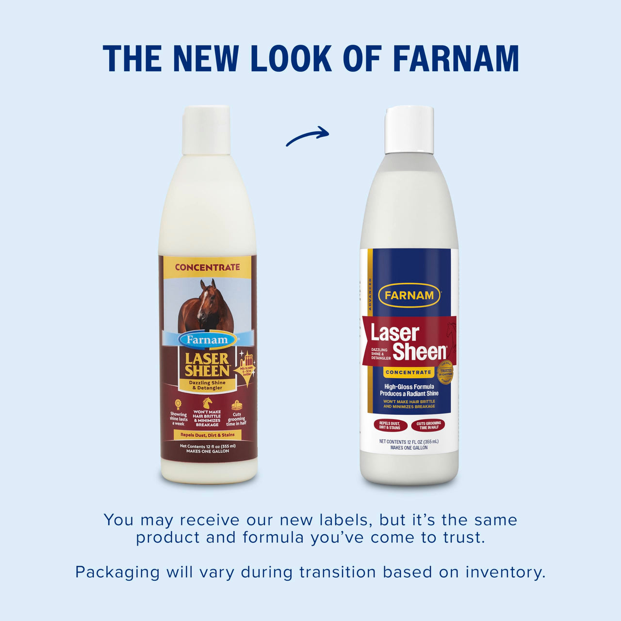 Farnam Laser Sheen Dazzling Shine and Detangler Concentrate for Horses, Repels Dirt and Stains, Makes 1 Gallon of Spray, 12 fluid ounces