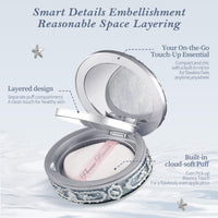 Thumbnail for Flower Knows Shell's Jewel Collection Baked Powder,Makeup & Setting Pressed Powder Compact with Mirror and Puff,Smooth Translucent Oil-Control Pore Blurring,0.32 Oz(01 Cloudy Blue)