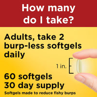 Thumbnail for Nature Made Extra Strength Burp Less Fish Oil Omega 3 Supplements 1400 mg Minis, Omega 3 Fish Oil as Ethyl Esters for Healthy Heart Brain Eyes Support, 60 Softgels, 30 Day Supply