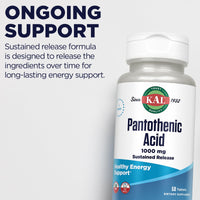Thumbnail for KAL Pantothenic Acid 1000mg, Sustained Release Vitamin B5 - Energy Supplements - Supports Metabolism of Carbs, Fat and Protein, Hair and Skin Health, Vegan, 60-Day Guarantee, 50 Servings, 50 Tablets