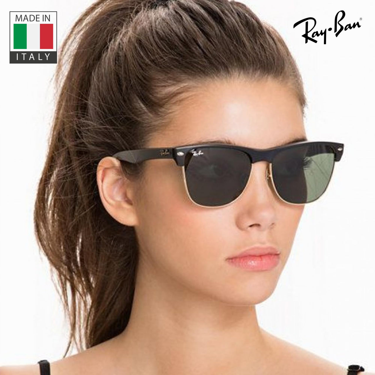 Ray-Ban RB4175 CLUBMASTER Oversized Square Shape Sunglasses With Eyewear Kit Bundle - High Bridge Fit - Ideal Formal and Casual Wear Square Sunglasses