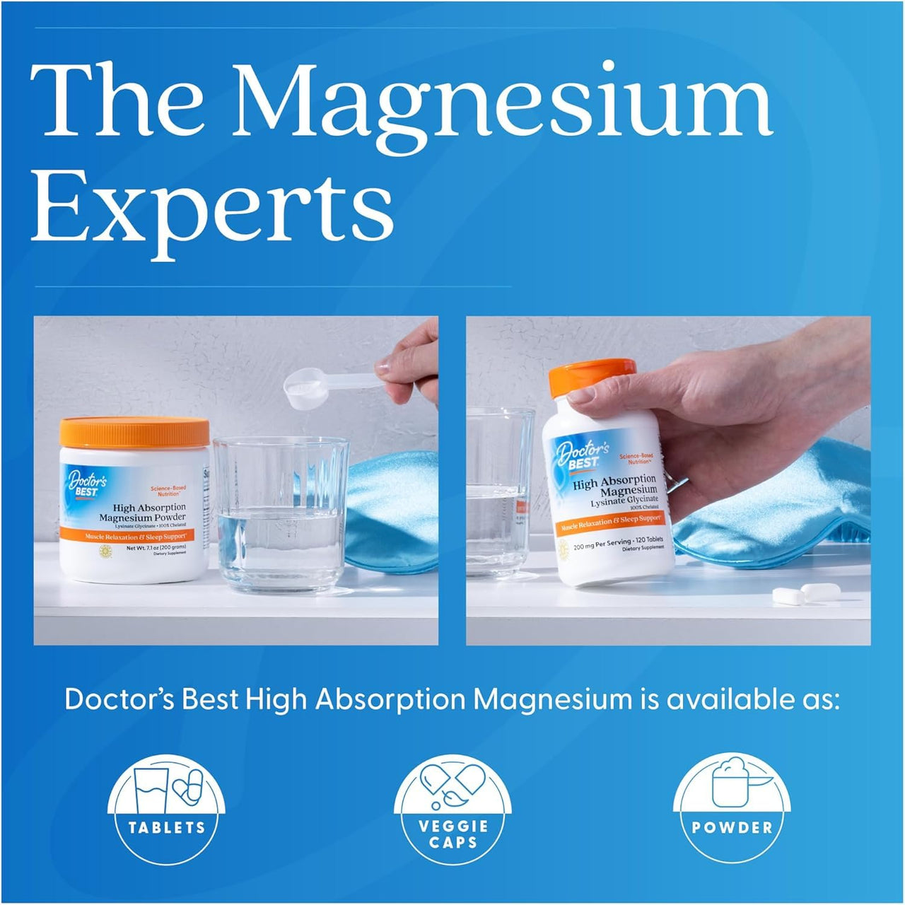 Doctor's Best High Absorption Magnesium Glycinate Lysinate Supplement for Sleep Support - Chelated Magnesium Tablets for Women & Men, 200mg per Serving, Supports Calm & Relaxation, Vegan - 120 Count
