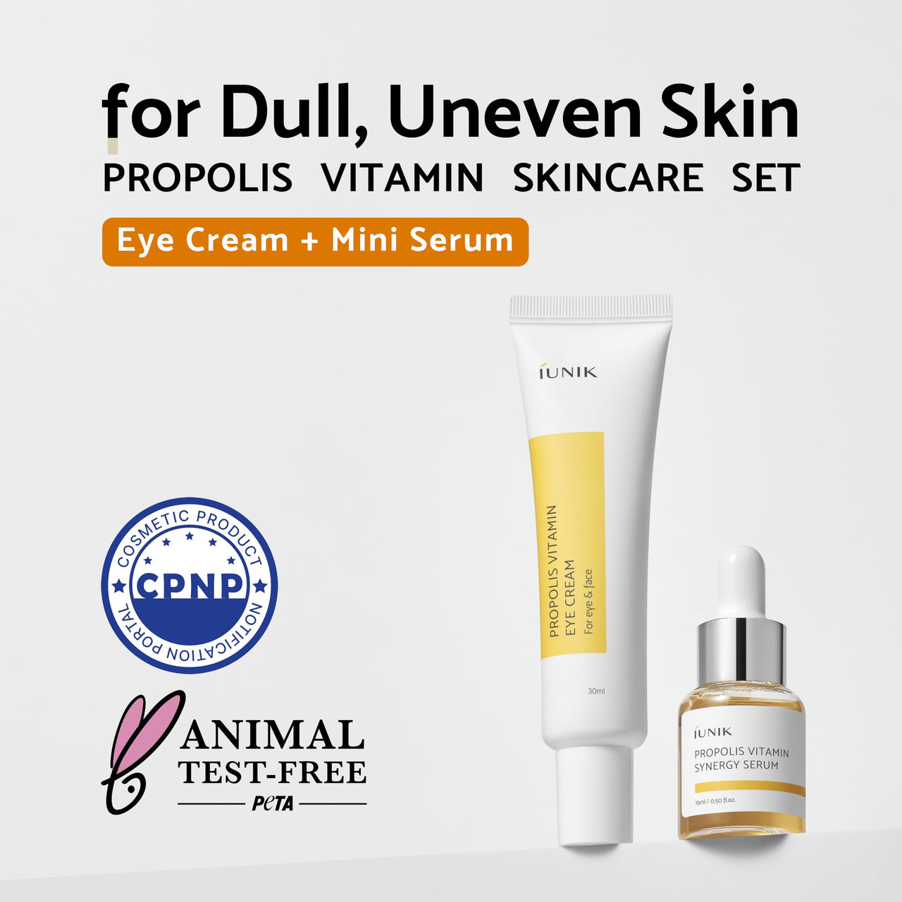 iUNIK Propolis Vitamin Eye Cream Set (Eye Cream 1.01 fl.oz. & Mini Serum 0.51 fl.oz.) - Featuring Propolis Extract, Buckthorn
