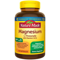 Thumbnail for Nature Made Magnesium L-Threonate with Vitamin C & Vitamin D3, Provides 130 mg of Mag from 1800 mg Magnesium L Threonate, Cognitive Support Magnesium Supplement, 90 Capsules, 30 Day Supply