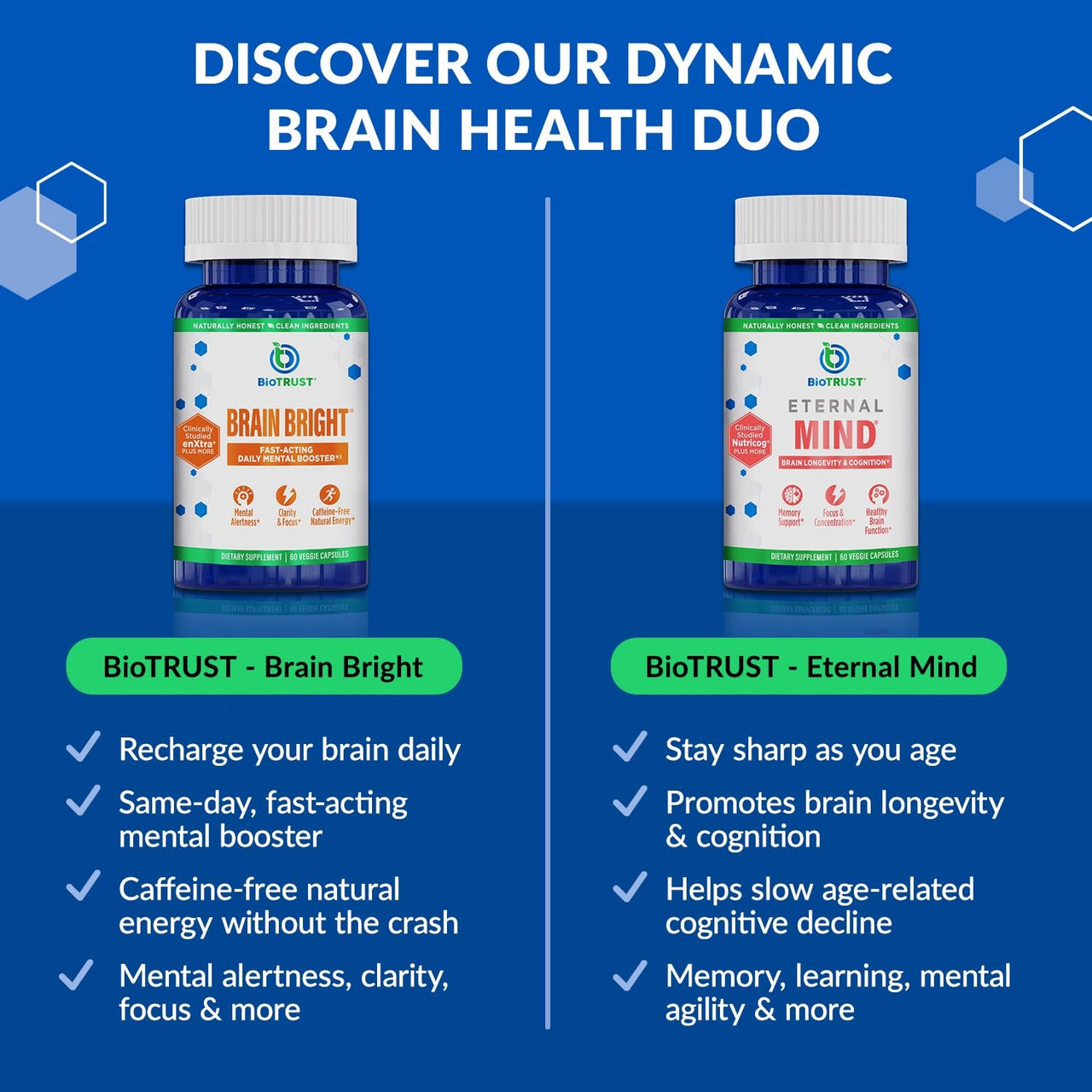 BioTrust Brain Bright - Daily Nootropic Boost for Focus, Concentration, Mental Clarity - Caffeine Free Nootropics Brain Support Supplement - Thai Ginger, Ginkgo, Folate, L-Theanine - 30 Servings