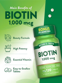 Thumbnail for Nature's Truth Biotin 1000mcg | 120 Tablets | Vegan, Non-GMO, Gluten Free Supplement