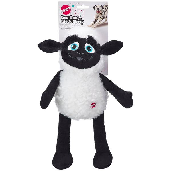 SPOT Baa Baa Black Sheep Plush Dog Toy - Cute and Cuddly Fleece Toy with Squeaker for Medium to Large Dogs and Puppies, 13in Black and White Lamb