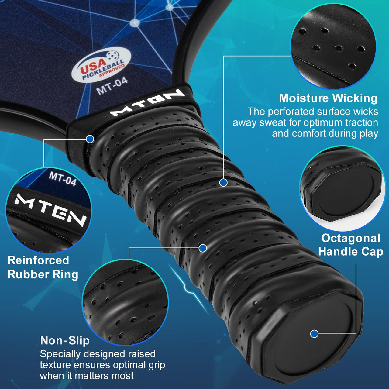 MTEN Pickleball Paddles, USAPA Approved Pickleball Paddles Set of 2, Fiberglass Surface Pickleball Set, 2Pickleball Rackets, 4 Pickleball Balls, 2Grip Tapes & Carry Bag for Men Women