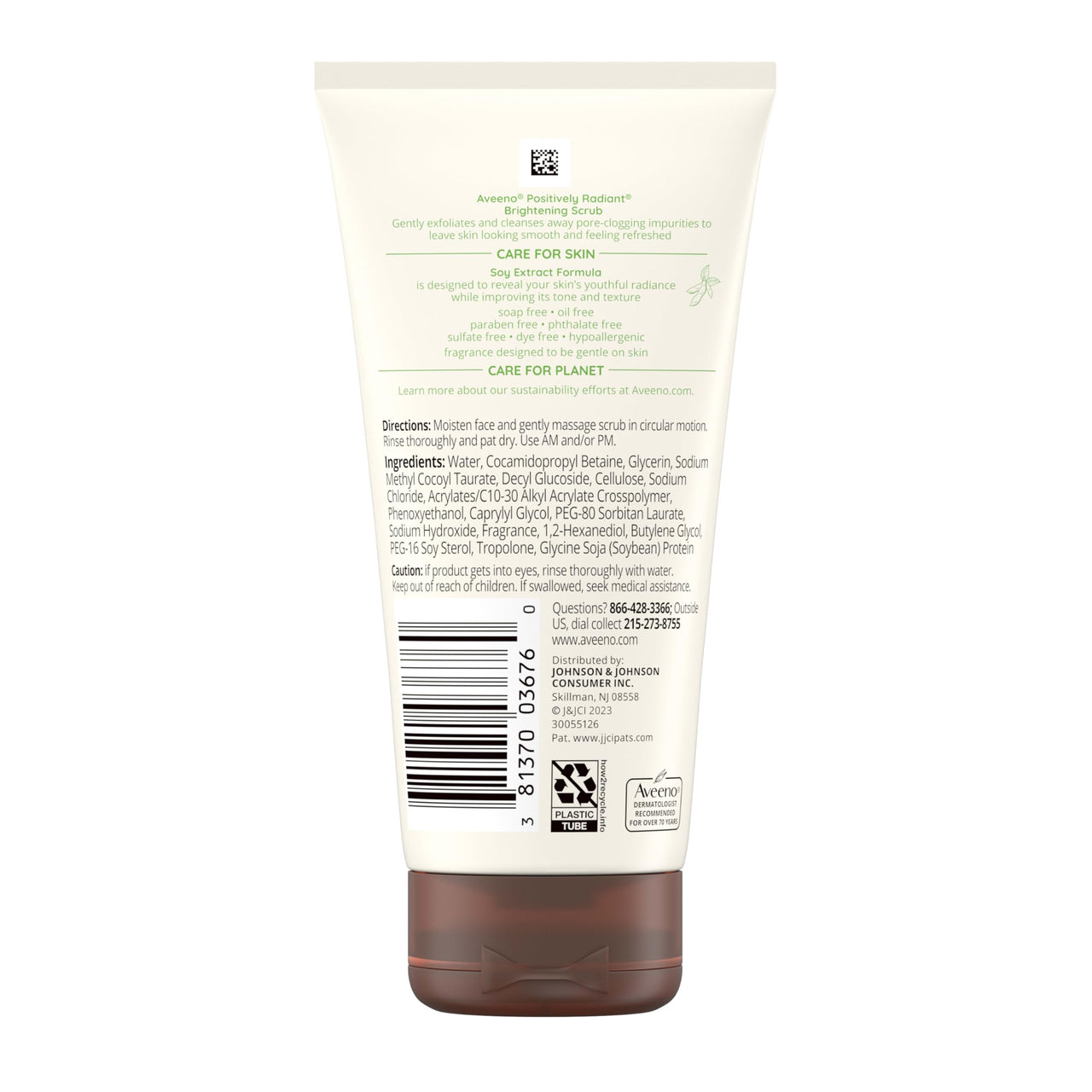 Aveeno Positively Radiant Skin Brightening Exfoliating Daily Facial Scrub, Gentle with Moisture-Rich Soy Extract, Helps Improve Skin Tone & Texture, Oil- & Soap-Free, Hypoallergenic, 5 oz