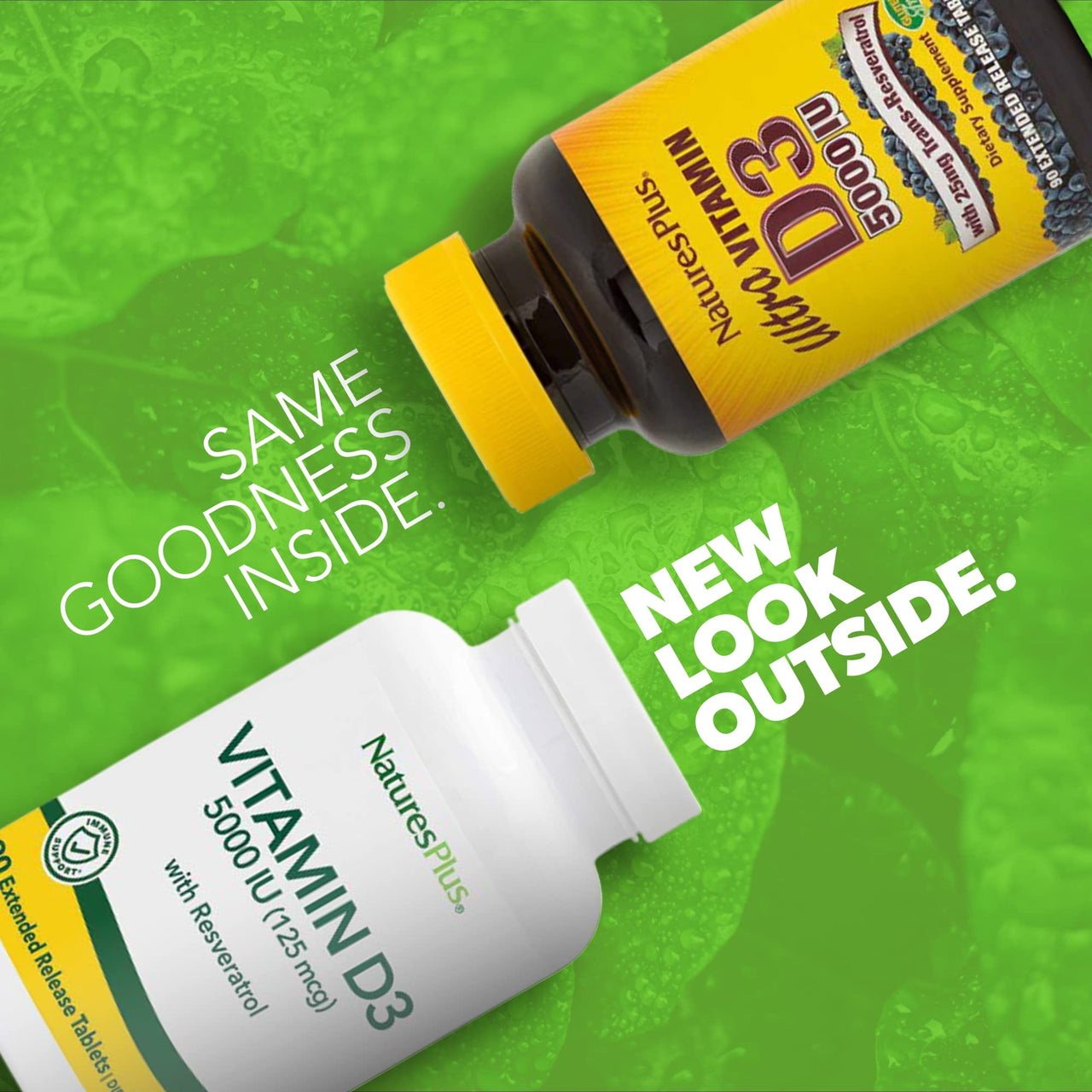 NaturesPlus Vitamin D3, Extended Release - 90 Vegan Tablets - 5000 IU + 25 mg Trans-Resveratrol - Heart & Bone Health, Immune System Support, Anti-Aging - Gluten Free - 90 Servings