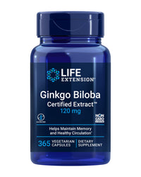 Thumbnail for Life Extension Ginkgo Biloba Certified Extract™, 120 mg, Helps Maintain Memory & cognition, Gluten-Free, Non-GMO, Vegetarian, 365 Capsules