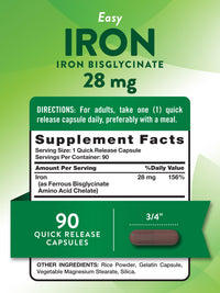 Thumbnail for Nature's Truth Iron Supplement for Women & Men | 28 mg | 90 Capsules | Iron Bisglycinate | Non-GMO, Gluten Free