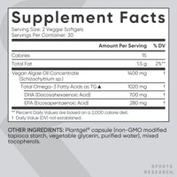 Thumbnail for Sports Research Vegan Omega-3 Fish Oil Alternative from Algae Oil - Highest Levels of Vegan DHA & EPA Fatty Acids | Non-GMO Tested & Vegan Certified - 60 Veggie Softgels (Carrageenan Free)