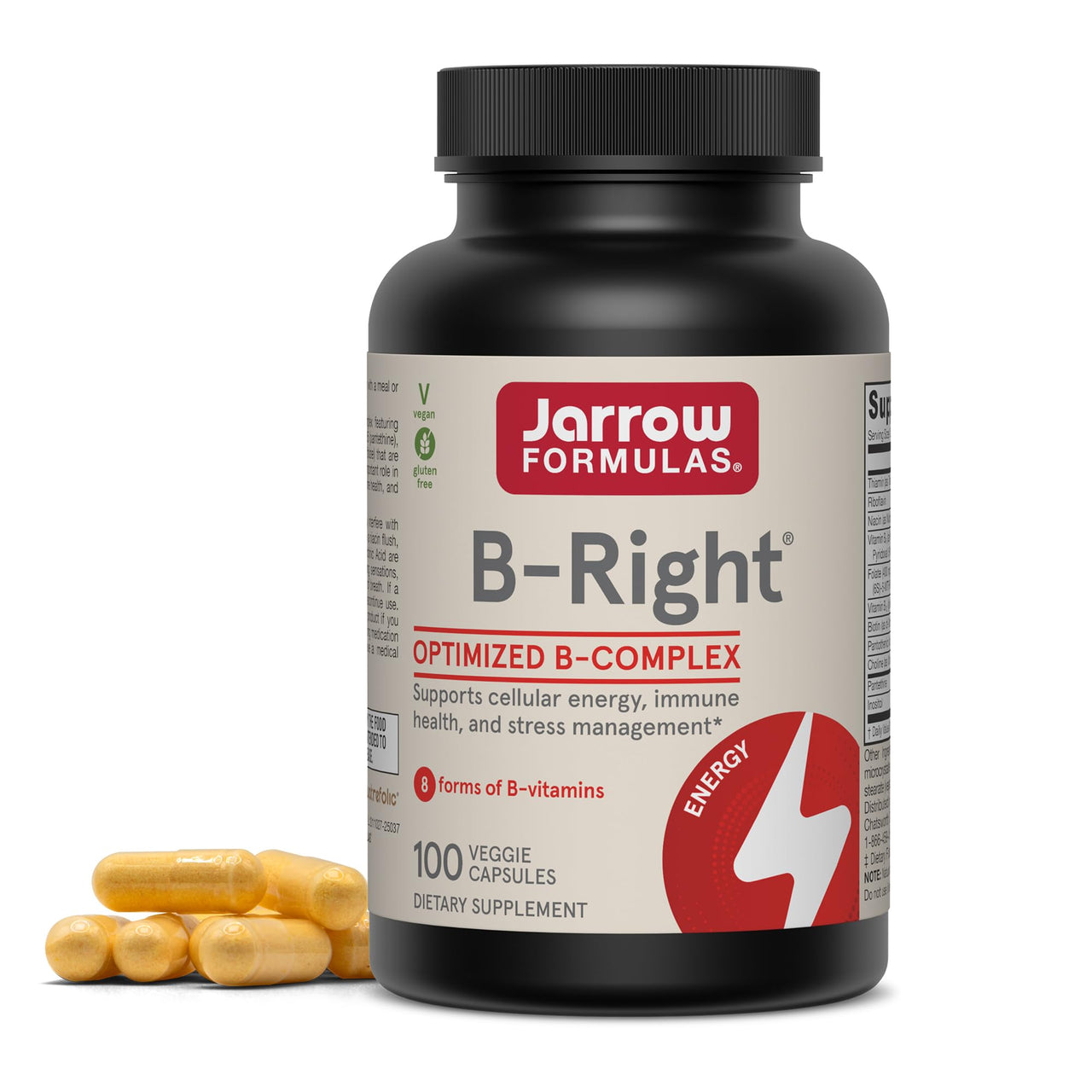 Jarrow Formulas B-Right Vitamin B Complex - 100 Veggie Caps - B-Complex Formula -Cellular Energy & Metabolism Support - Supports Brain, Cellular & Cardiovascular Health - 100 Servings