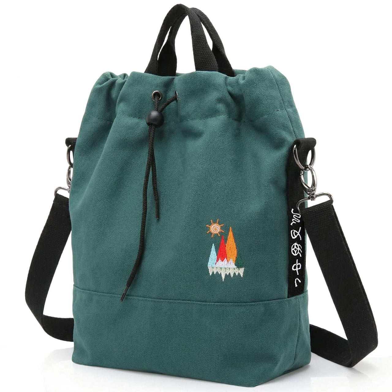 Togood Women's Casual Canvas Tote Handbag with Sunshine Embroidery, Blackish Green, Medium