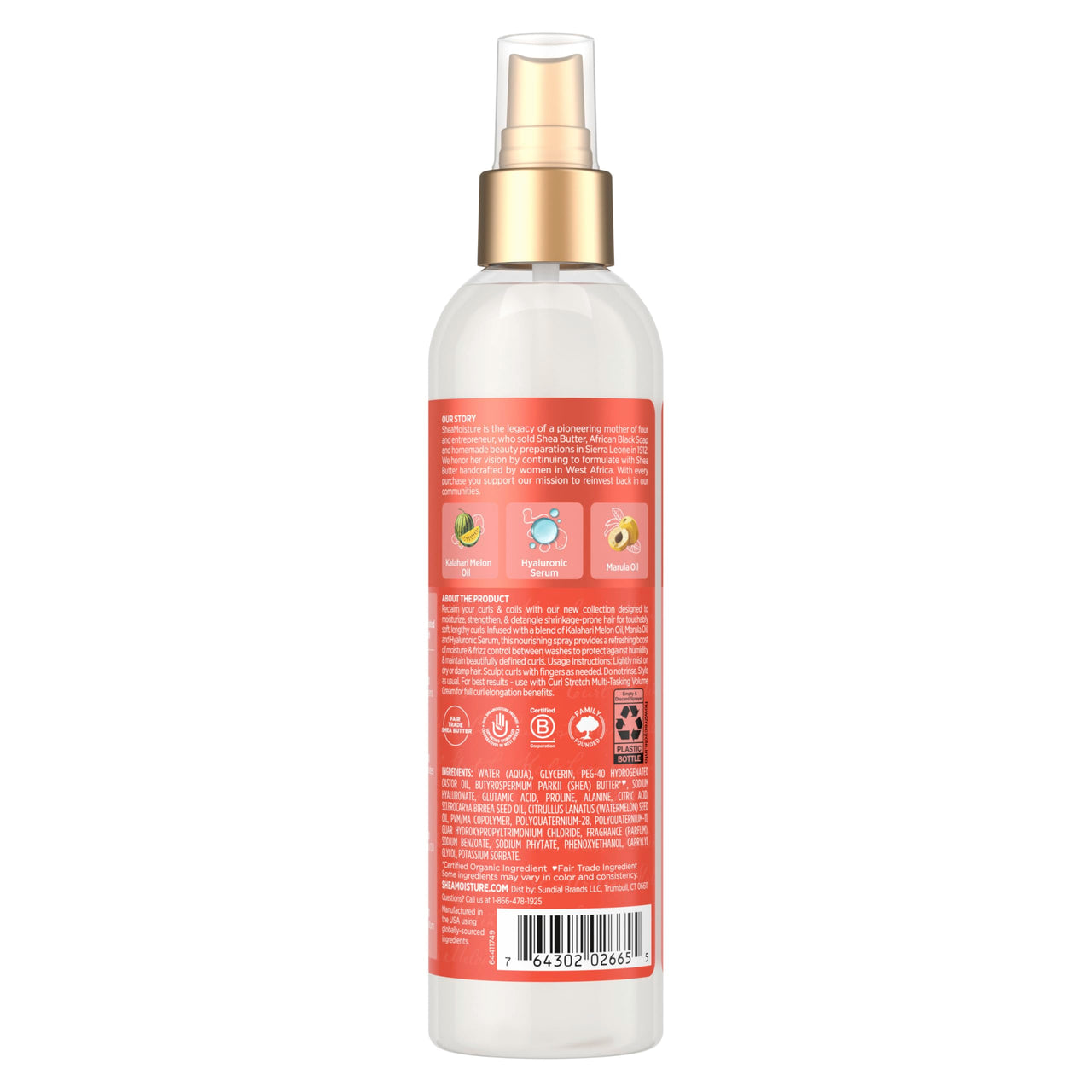 SheaMoisture Curl Stretch Refresher Spray Kalahari Melon Oil and Marula Oil Between Wash Style Stretcher Boosts Hydration, Fights Humidity and Frizz with Hyaluronic Serum 8 Fl Oz