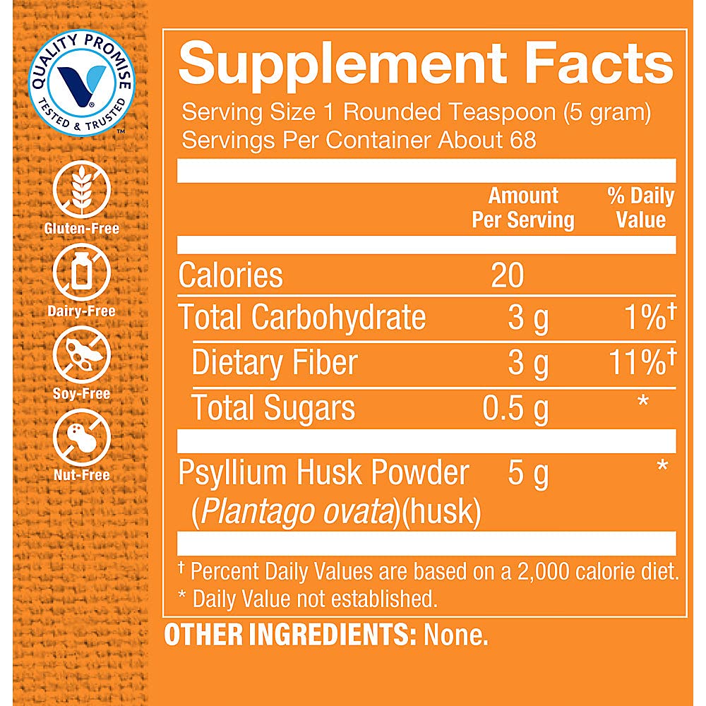 Psyllium Husks Powder – Fiber Supplement That Supports Regularity & Healthy Cholesterol, Easy Mixing Powder – 68 Servings, 1-3 Times Daily (12 Ounces Powder) by The Vitamin Shoppe