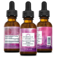 Thumbnail for Heritage Store Nascent Colloidal Iodine Drops 246mcg, Liquid Supplement with Nascent Iodine from Atlantic Kelp, Bioavailable, Vegan, Approx. 480 Servings, 1oz