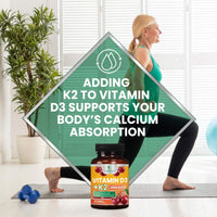 Thumbnail for Vitamin D3 2000 IU 50mcg Per Serving - Vitamins D & K2 (MK7) Complex Supplement for Bone, Teeth, Muscle, Calcium Absorption, Supports Immune & Heart Health, Chewable Formula USA Bottled - 60 Tablets