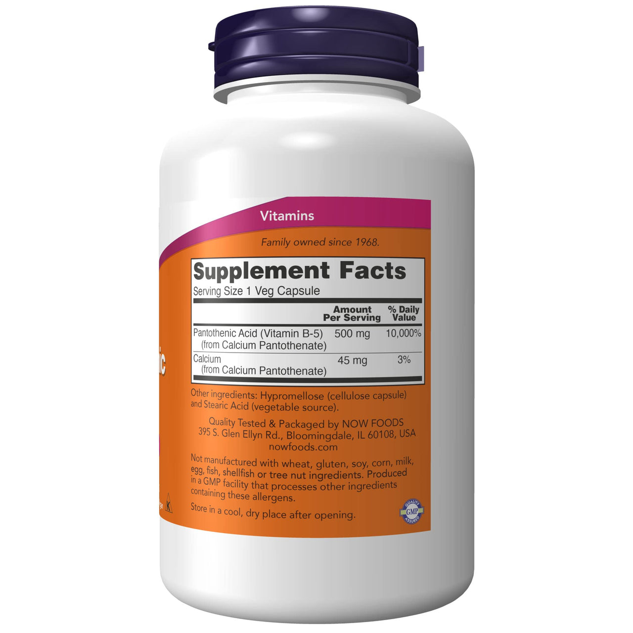 NOW Foods Supplements,Pantothenic Acid (Vitamin B-5) 500 mg,B-Complex Vitamin,250 Capsules