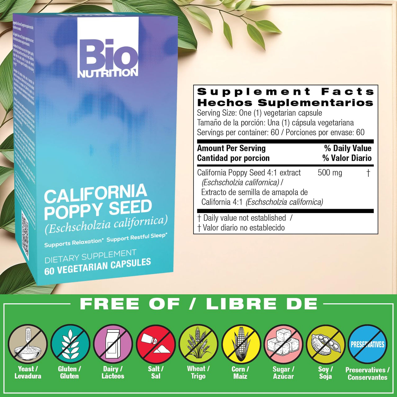 Bio Nutrition California Poppy Vegi-Caps, 60 Count