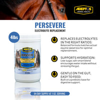 Thumbnail for Adeptus Nutrition Persevere Electrolyte Supplement for All Classes of Horses, Supports Hydration, Balanced Formula for Sweat Replacement, Prebiotic Yeast Base, Easy-Feed Powder, 4 Lbs