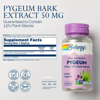 Thumbnail for SOLARAY Pygeum Bark Extract 50mg - Pygeum Supplement for Prostate Health Support - Guaranteed to Contain 6.5mg Plant Sterols Like Beta Sitosterol, Non-GMO, Vegan, 60-Day Guarantee, 60 Serv, 60 VegCaps