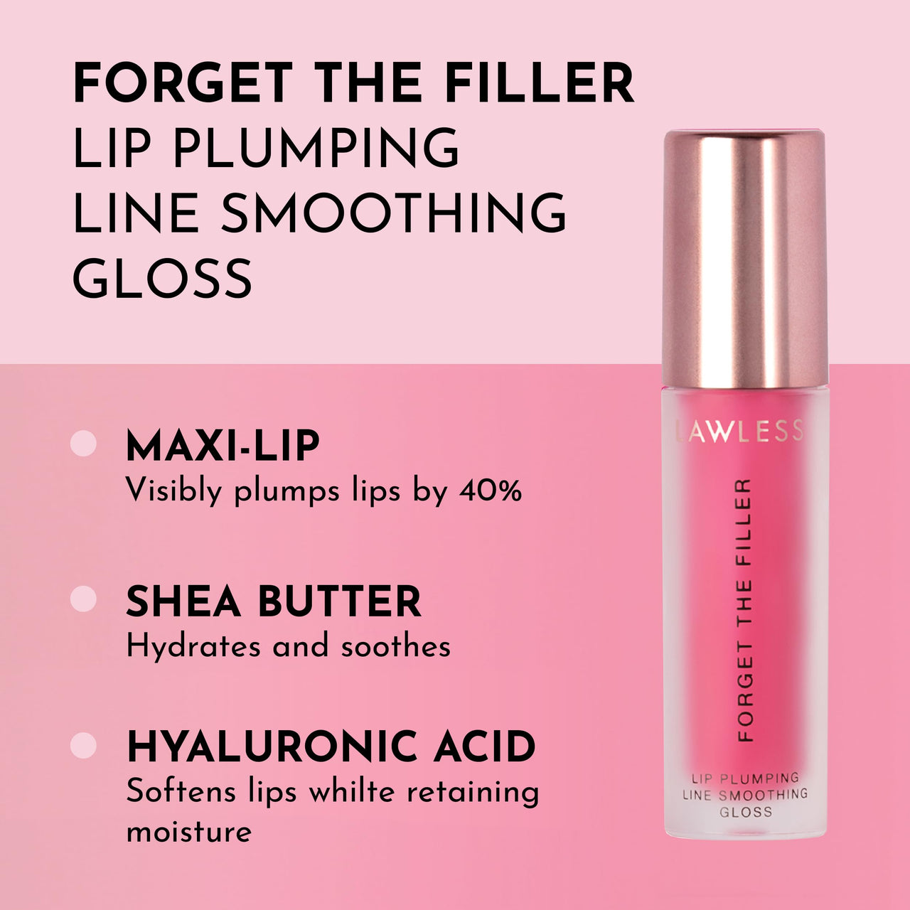 Lawless Women's Forget The Filler Lip Plumper Line Gloss, Juicy Watermelon, Pink, 0.11 Fl Oz (Pack of 1)
