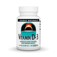 Thumbnail for Source Naturals Vitamin D-3, Bioactive Form for Bone & Immune Health* - 50 mcg (2000 iu)- 100 Capsules