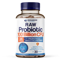 Thumbnail for Wholesome Wellness Organic Raw Probiotics 100 Billion CFU, Dr Formulated for Women and Men, Complete Adult Supplement with Prebiotics and Digestive Enzymes; 30 Capsules, Shelf Stable