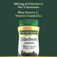 Thumbnail for Nature's Bounty Elderberry Gummies, Dietary Supplement, Supports Immune Health, Contains Vitamin A, C, D, E and Zinc, 100 mg, 70 Gummies