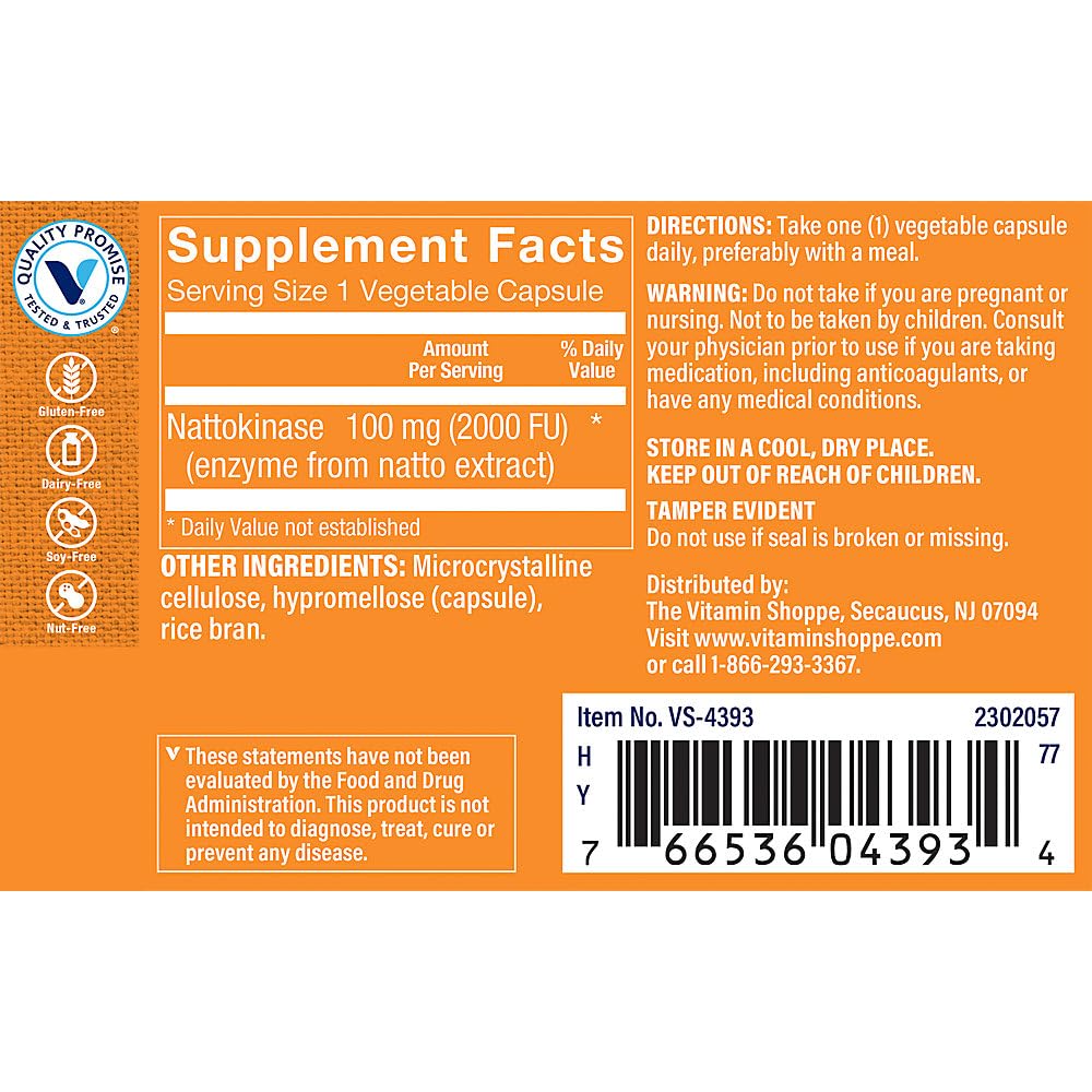The Vitamin Shoppe Nattokinase Antioxidant Support for Cardiovascular Health (60 Vegetable Capsules)