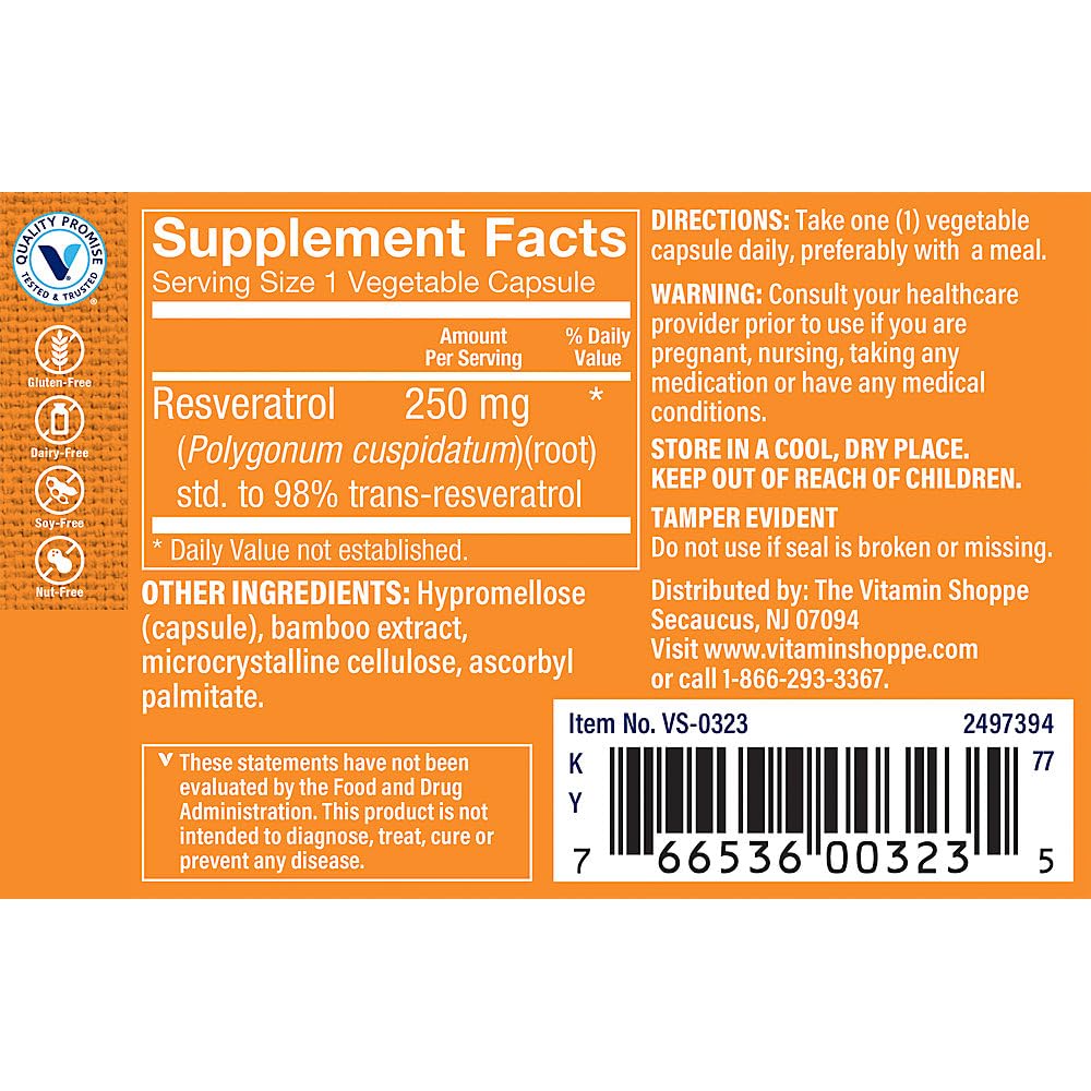 The Vitamin Shoppe Resveratrol a Antioxidant & Healthy Aging Support a 250 MG (60 Capsules)
