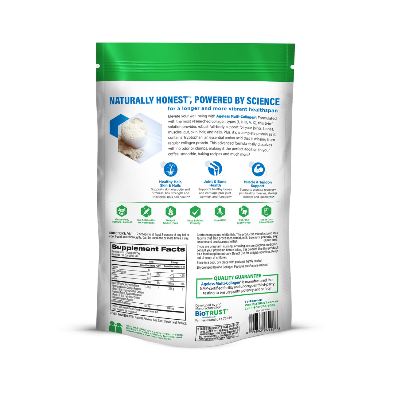 BioTrust Ageless Multi Collagen Peptides Powder – 5 Types (I, II, III, V, X) – Vanilla Collagen Powder for Women & Men – Hydrolyzed Protein – Grass Fed Beef, Fish, Chicken, Eggshell Membrane
