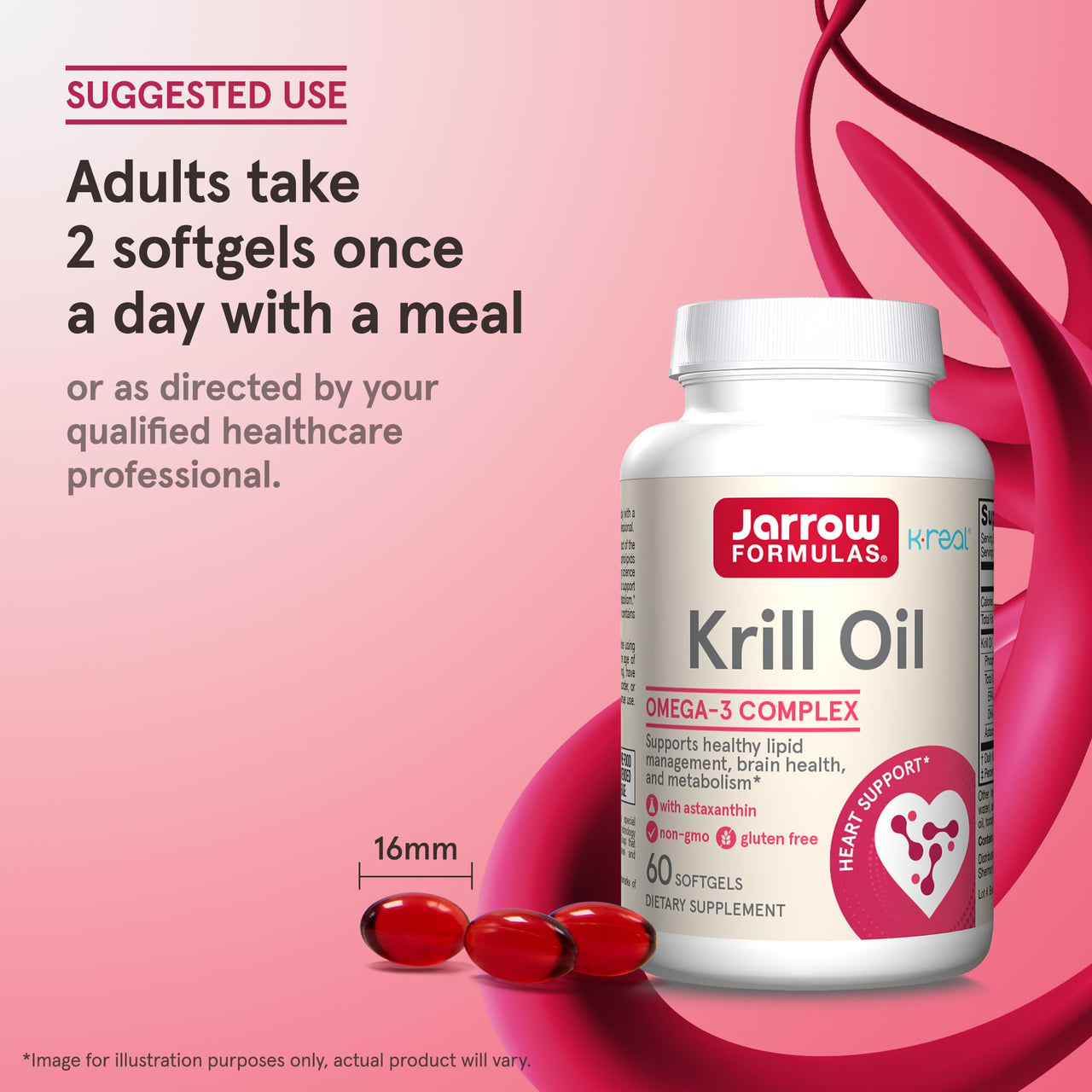 Jarrow Formulas Krill Oil - Phospholipid Omega-3 Complex with Astaxanthin - 60 Softgels - 30 Servings - Supports Lipid Management, Metabolism, Brain & Heart Health - EPA & DHA - Gluten Free - Non-GMO