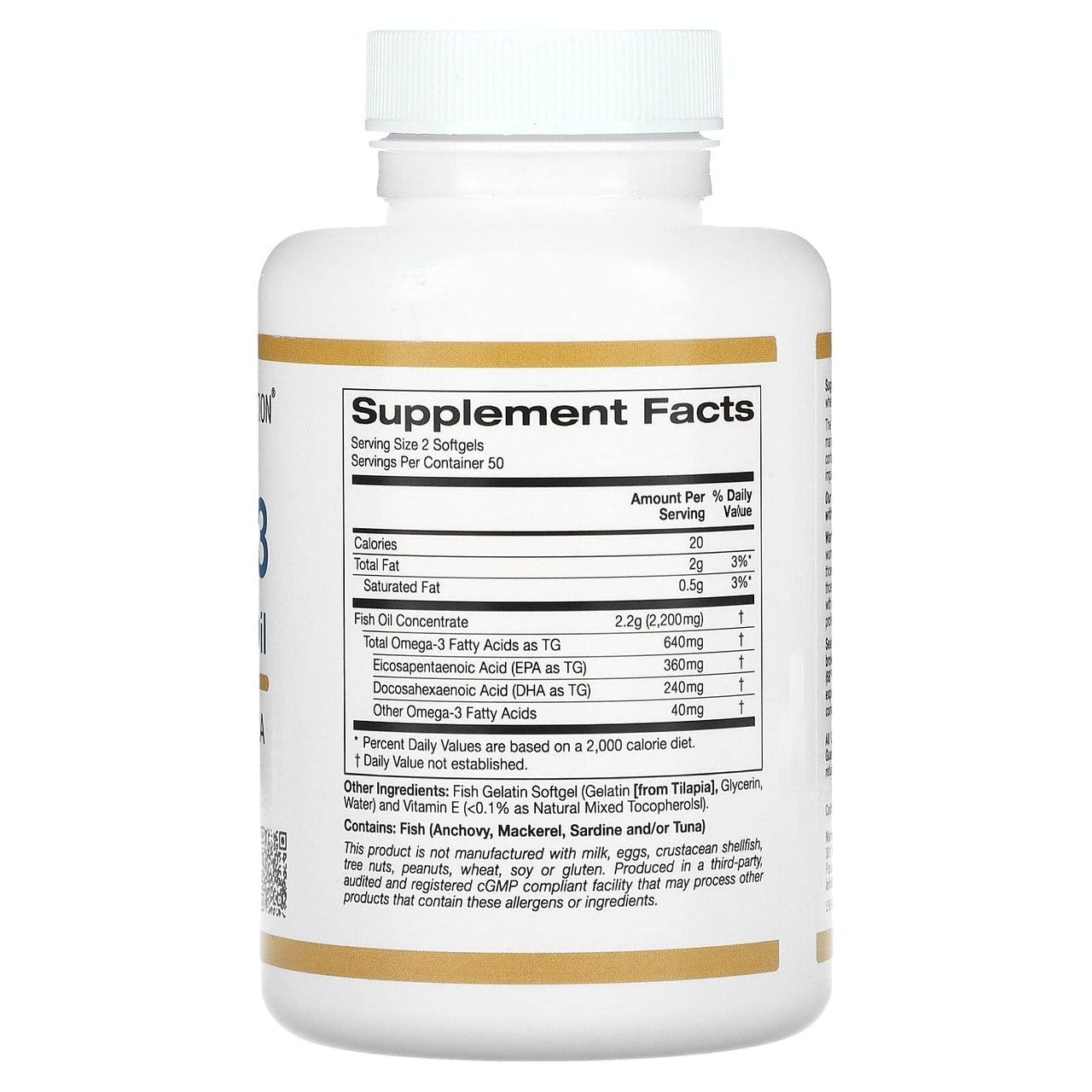 Omega-3 Premium Fish Oil by California Gold Nutrition, Concentrated Formula with EPA & DHA, Support for Optimal Lipid Profile & Immune System, Gluten Free, Non-GMO, 100 Fish Gelatin Softgels - 4 Pack