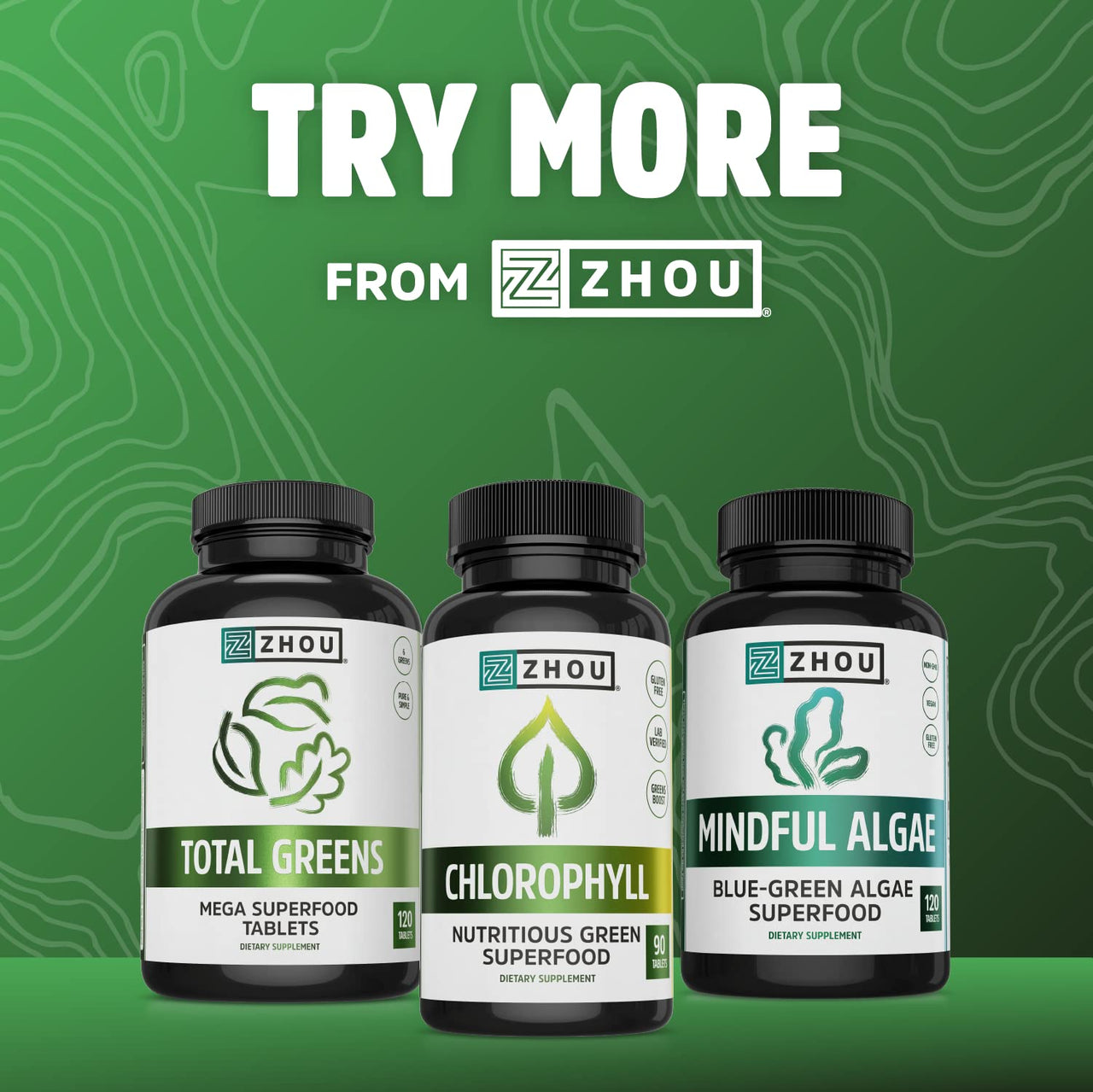 Zhou Chlorella Tablets - Chlorella Supplement, Chlorophyll Vitamins, Pure Green Algae Superfood, Nutrient Rich Super Food Pills, Broken Cell Wall - 120 Vegan Tablets