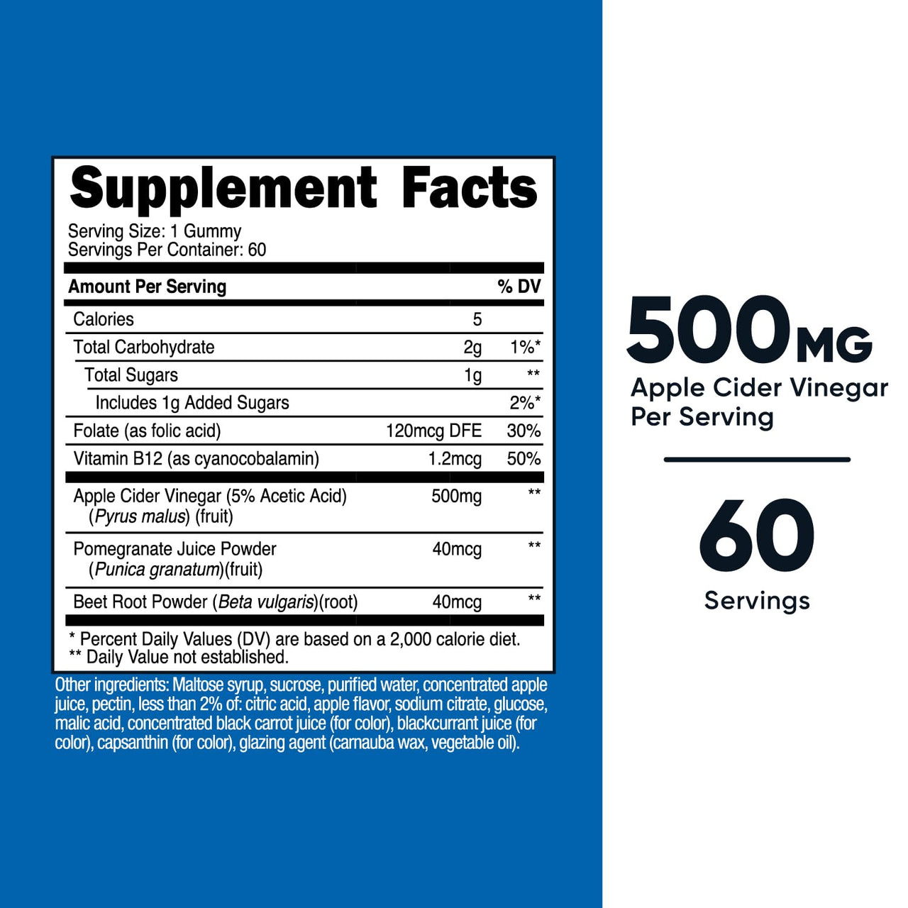 Nutricost Apple Cider Vinegar 500mg, 60 Gummies, Apple Flavored - Gluten Free, Non-GMO, No Corn Syrup