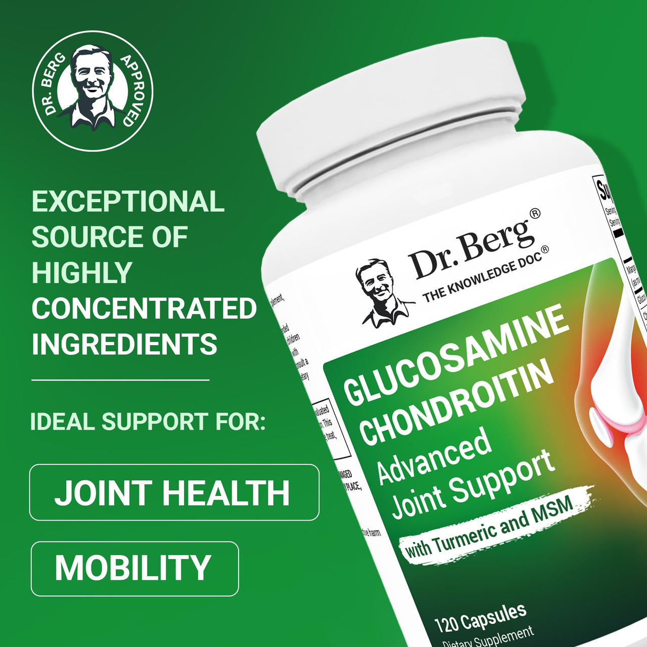 Dr. Berg Glucosamine Chondroitin MSM Turmeric & Boswellia - Advanced Joint Support Supplement with 1500 mg Glucosamine Sulfate - Includes 120 Capsules