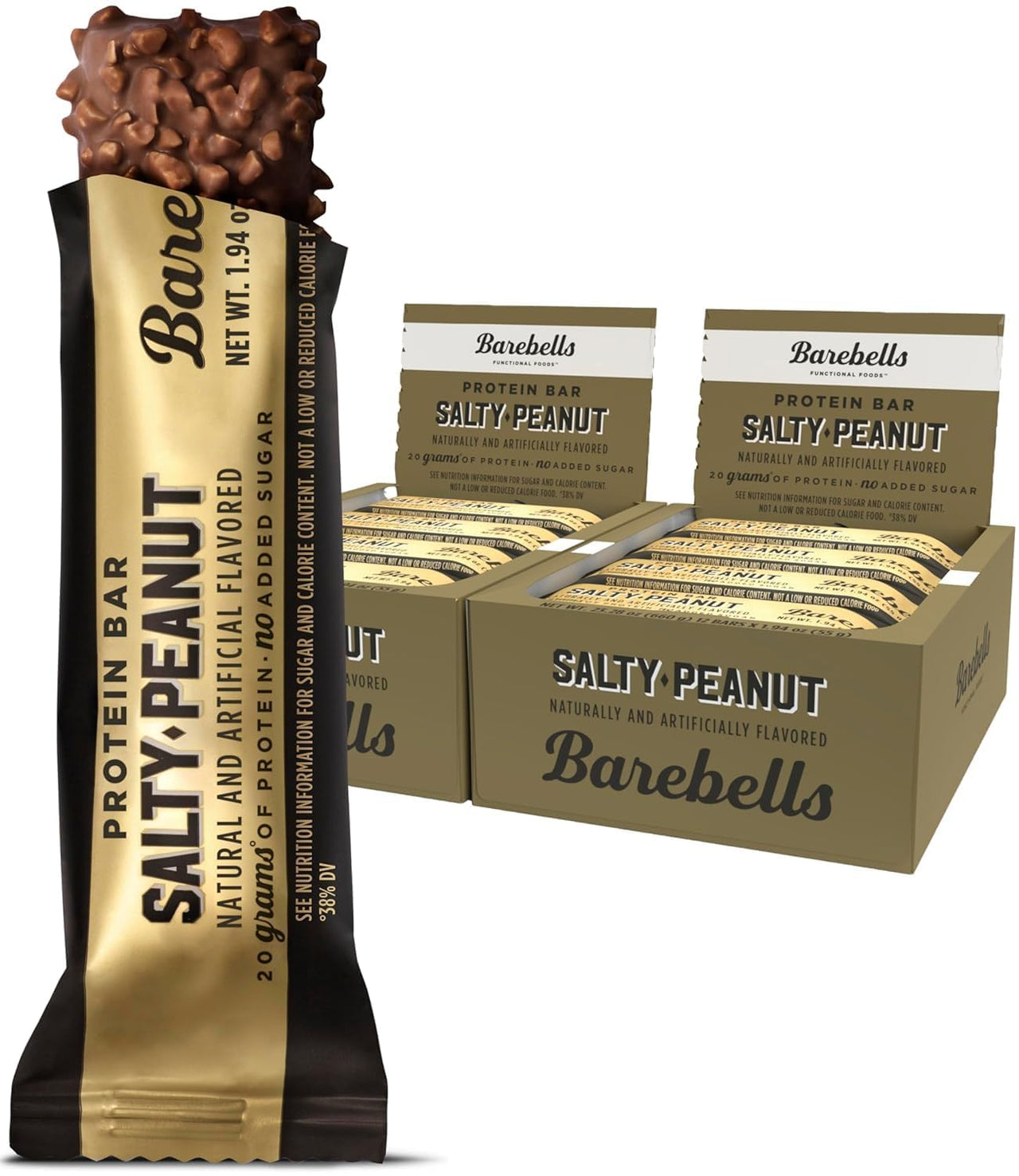 Barebells Protein Bars Salty Peanut - 12 Count, Pack of 2 - Protein Snacks with 20g of High Protein - Chocolate Protein Bar with 1g of Total Sugars - Perfect on The Go Protein Snack & Breakfast Bars.