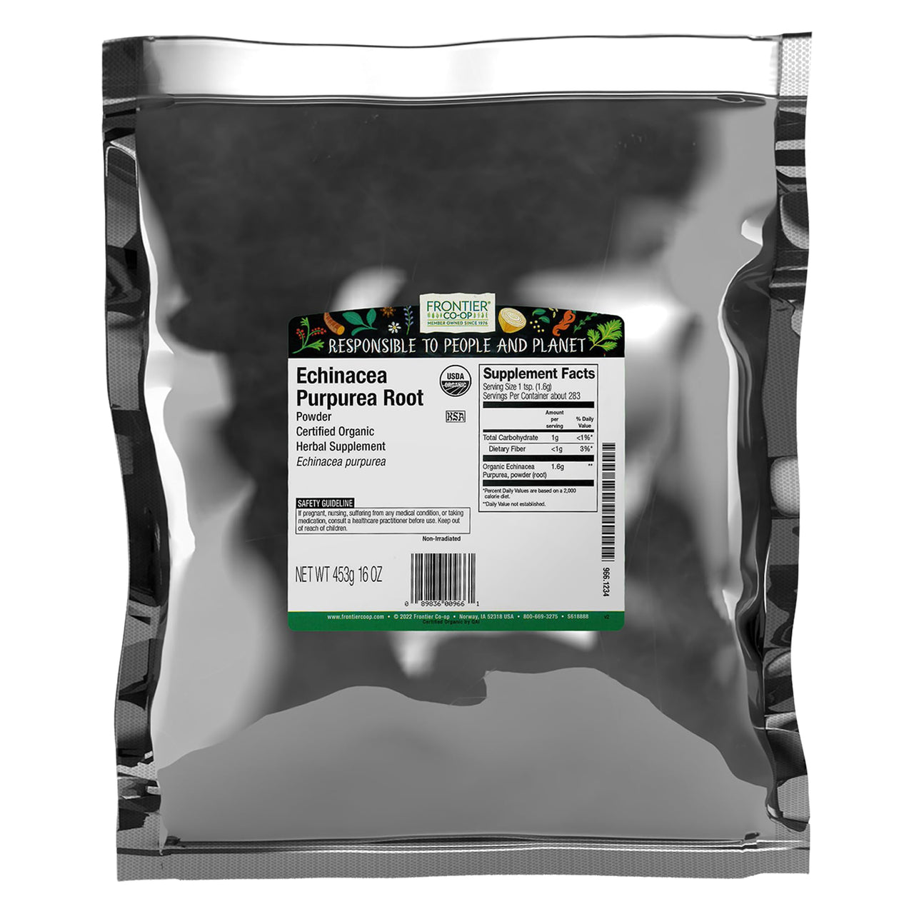 Frontier Co-op Echinacea Purpurea Root Powder, Certified Organic, Kosher | 1 lb. Bulk Bag | Echinacea purpurea (L.) Moench