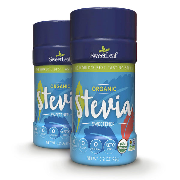 SweetLeaf Organic Stevia Powder Shaker Jar - Zero Calorie Sweetener with Stevia Leaf Extract, No Artificial Sweetener Additive, Sugar Free, Keto Friendly, Non GMO, Gluten Free - 3.2 Oz (Pack of 2)