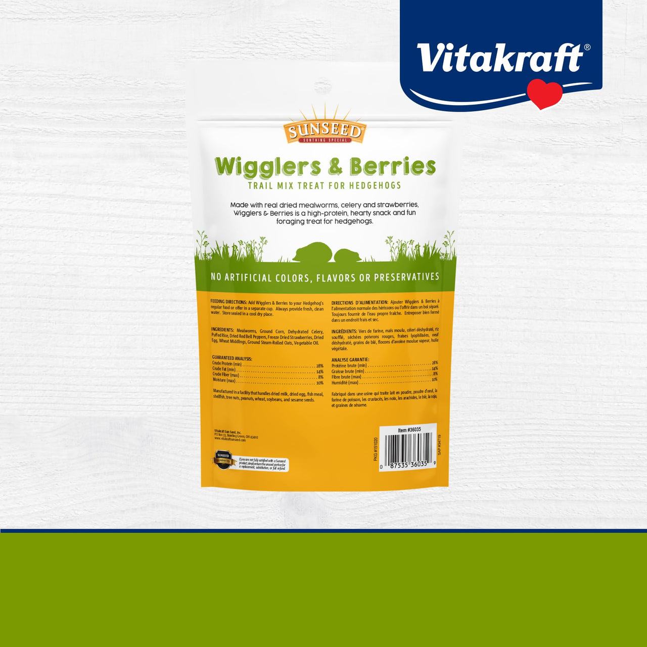 Sunseed Vita Prima Wigglers & Berries Hedgehog Treats - High-Protein Berry Mix for Hedgehogs - Ideal Daily Supplement for Enhancing Your Hedgehog's Diet