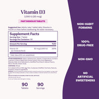 Thumbnail for Natrol Fast Dissolve Vitamin D3 2,000 IU, Dietary Supplement for Bone and Joint Health, Bone Support Supplement, 90 Tablets, 90 Day Supply