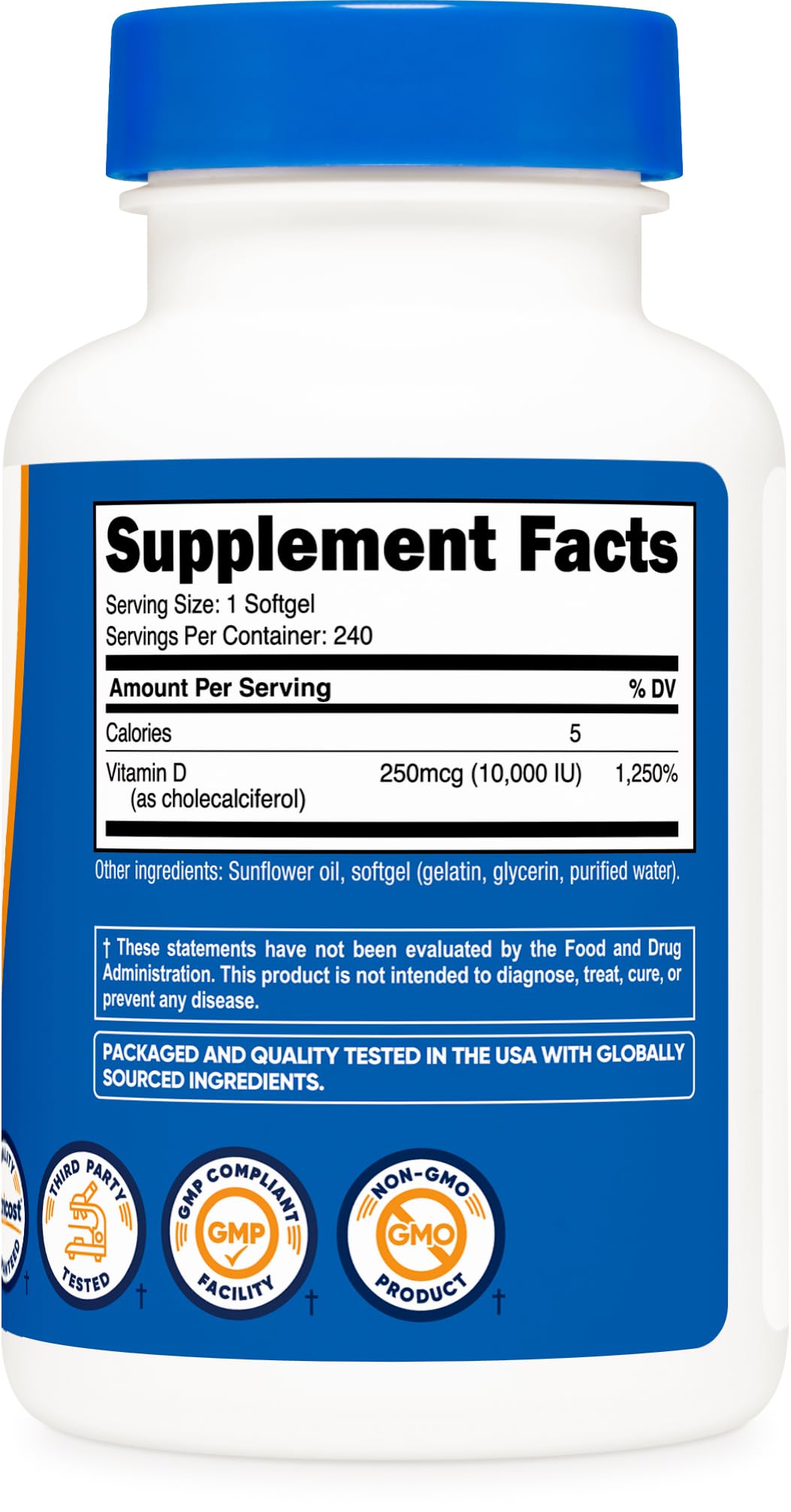 Nutricost Vitamin D3 10,000 IU, 240 Softgel Capsules - Potent, Non-GMO, Gluten Free Vitamin D