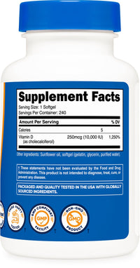 Thumbnail for Nutricost Vitamin D3 10,000 IU, 240 Softgel Capsules - Potent, Non-GMO, Gluten Free Vitamin D