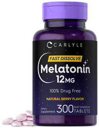 Thumbnail for Carlyle Melatonin 12 mg Fast Dissolve 300 Tablets | Drug Free | Natural Berry Flavor | Vegetarian, Non-GMO, Gluten Free